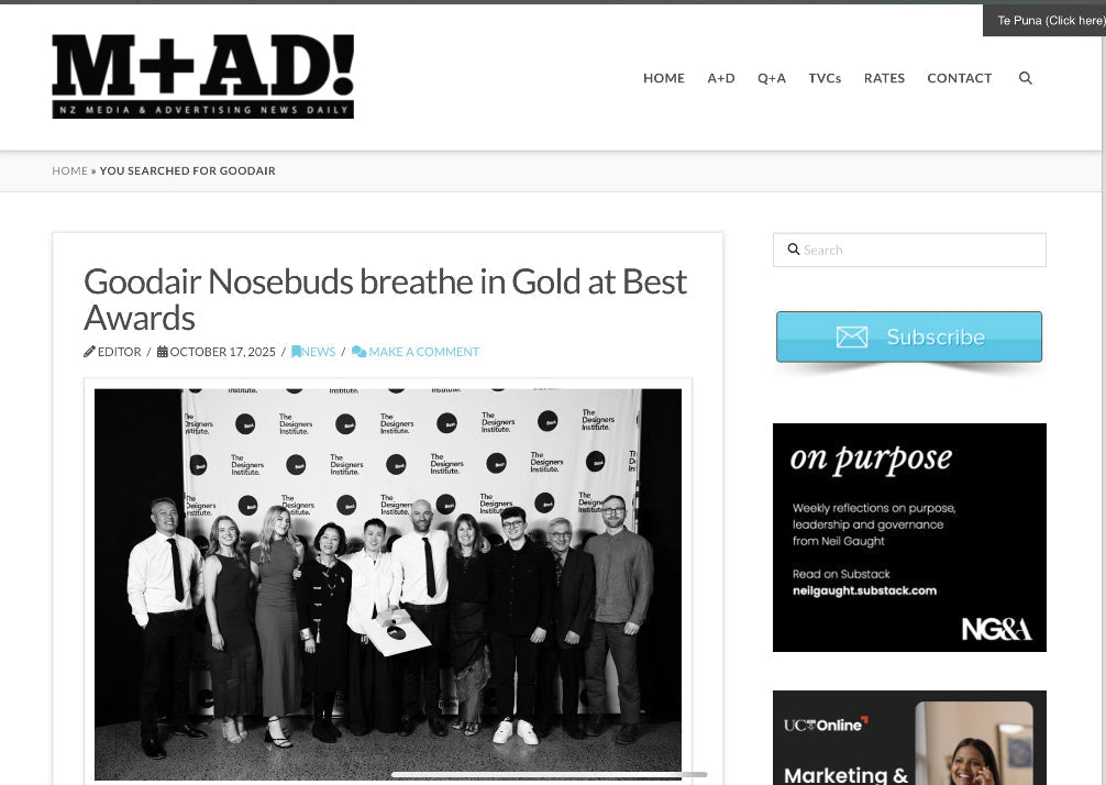 Goodair Nosebuds breathe in Gold at Best Awards